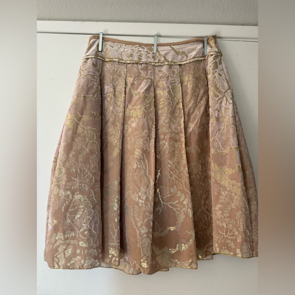 Cynthia Steffe Pink Gold Brocade A-Line Skirt Jacquard Silk and Metalic Pleated